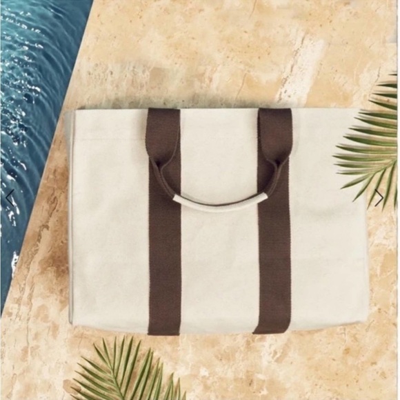 Le Bar Marche La Plage Oversized Beach Tote Curateur Rachel Zoe Beige NWT - Picture 3 of 10